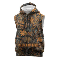 Deer Hunting Skull Sleeveless Zip Hoodie Autumn Leaves Rustic Brown and Orange Tones