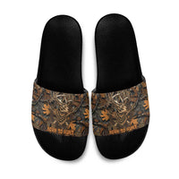 Deer Hunting Skull Slide Sandals Autumn Leaves Rustic Brown and Orange Tones