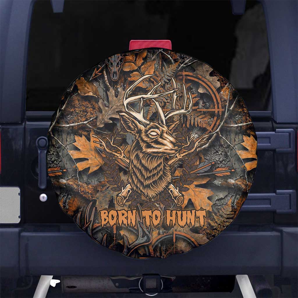 Deer Hunting Skull Spare Tire Cover Autumn Leaves Rustic Brown and Orange Tones