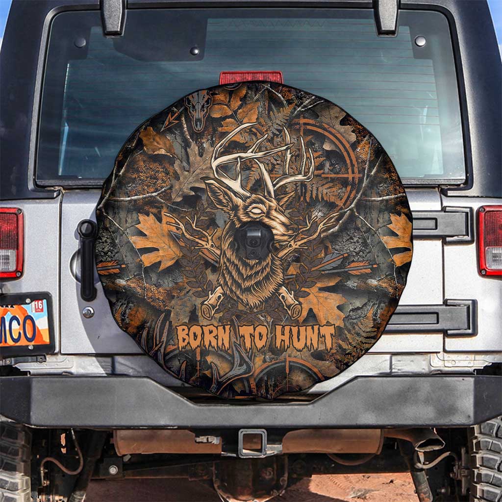 Deer Hunting Skull Spare Tire Cover Autumn Leaves Rustic Brown and Orange Tones