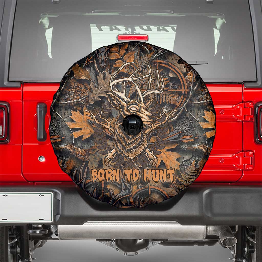Deer Hunting Skull Spare Tire Cover Autumn Leaves Rustic Brown and Orange Tones