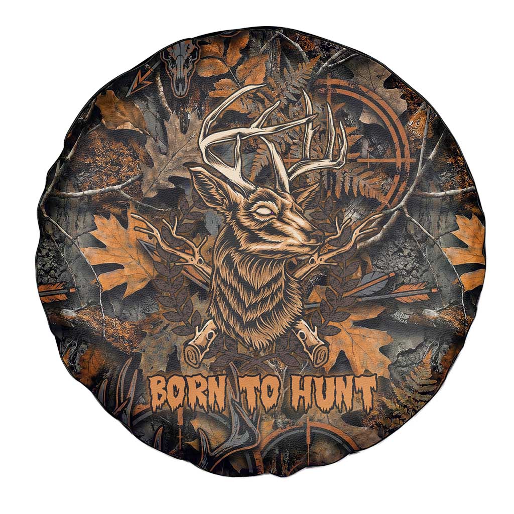 Deer Hunting Skull Spare Tire Cover Autumn Leaves Rustic Brown and Orange Tones