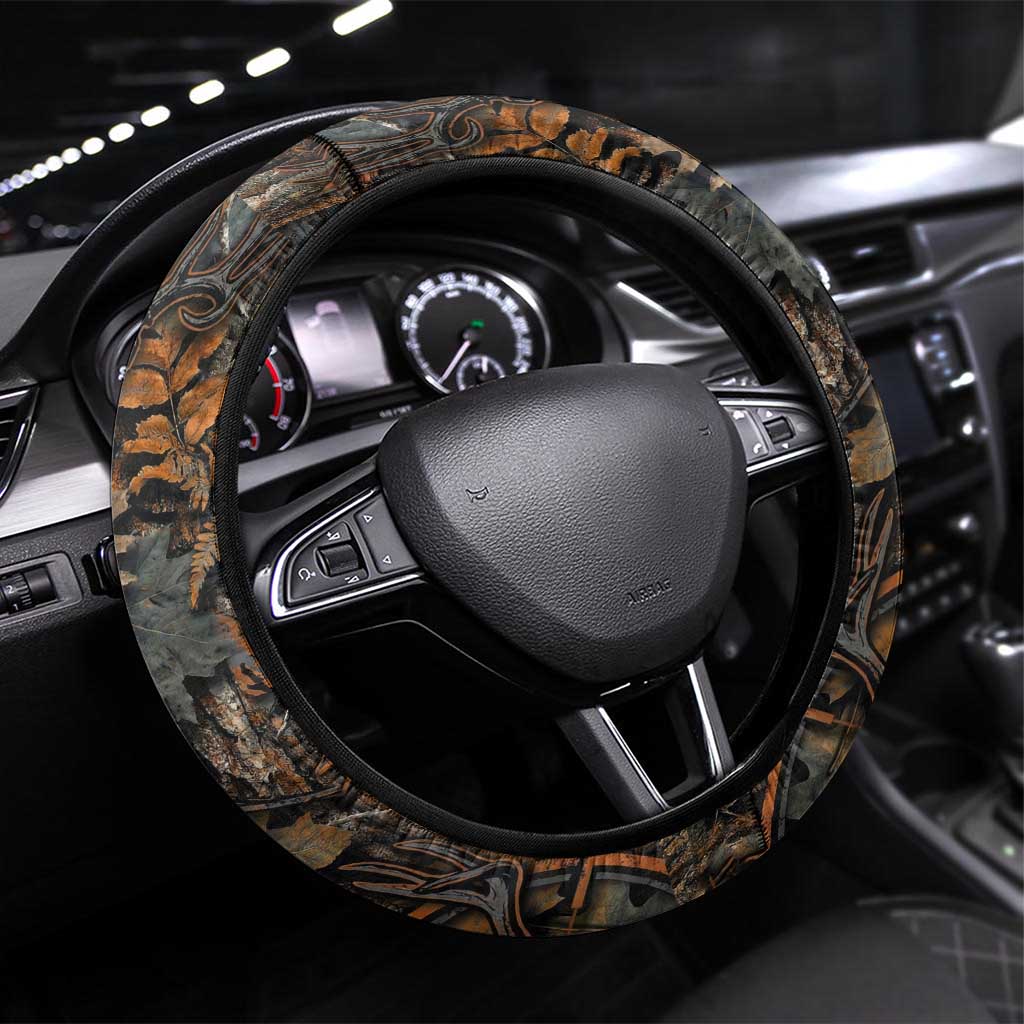 Deer Hunting Skull Steering Wheel Cover Autumn Leaves Rustic Brown and Orange Tones