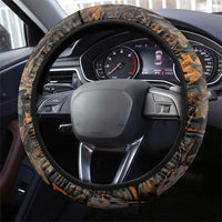 Deer Hunting Skull Steering Wheel Cover Autumn Leaves Rustic Brown and Orange Tones