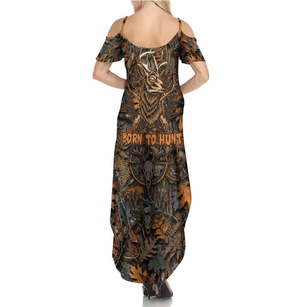 Deer Hunting Skull Summer Maxi Dress Autumn Leaves Rustic Brown and Orange Tones