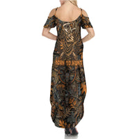 Deer Hunting Skull Summer Maxi Dress Autumn Leaves Rustic Brown and Orange Tones