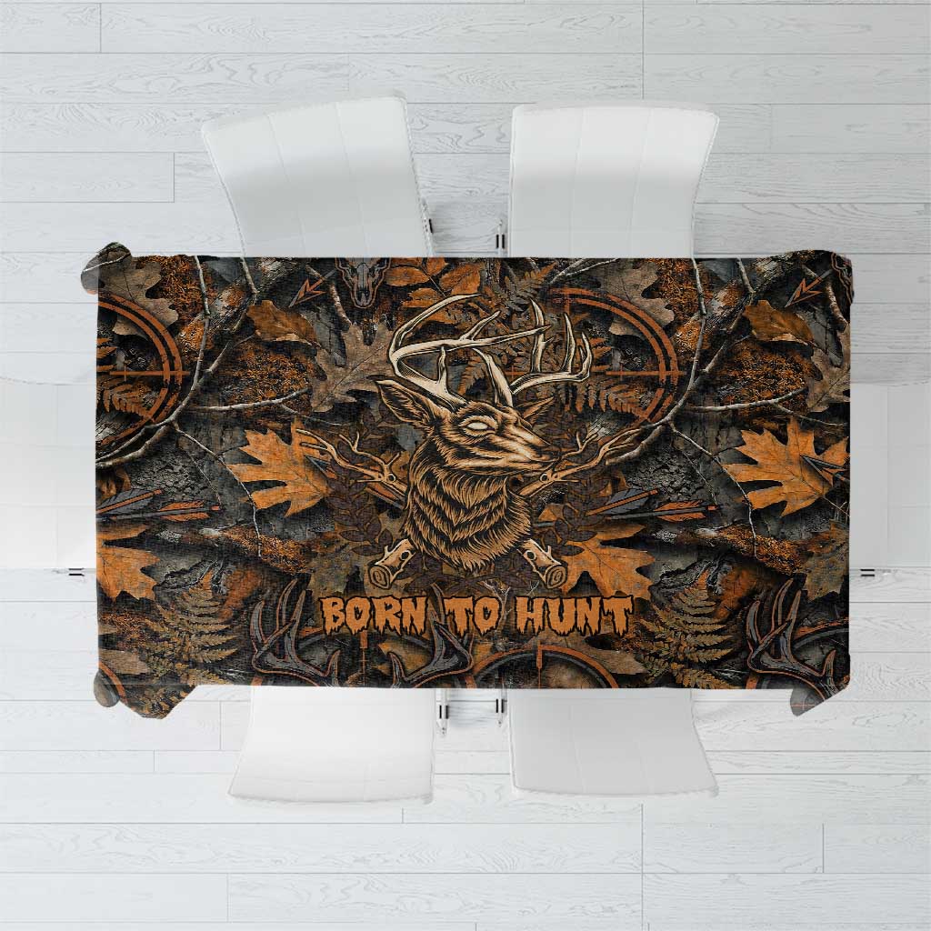 Deer Hunting Skull Tablecloth Autumn Leaves Rustic Brown and Orange Tones