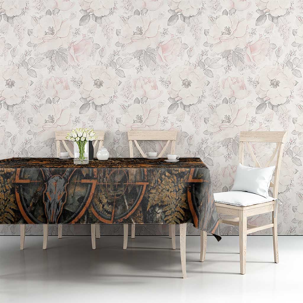 Deer Hunting Skull Tablecloth Autumn Leaves Rustic Brown and Orange Tones