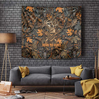 Deer Hunting Skull Tapestry Autumn Leaves Rustic Brown and Orange Tones