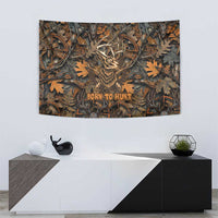 Deer Hunting Skull Tapestry Autumn Leaves Rustic Brown and Orange Tones