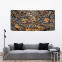 Deer Hunting Skull Tapestry Autumn Leaves Rustic Brown and Orange Tones