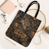 Deer Hunting Skull Tote Bag Autumn Leaves Rustic Brown and Orange Tones