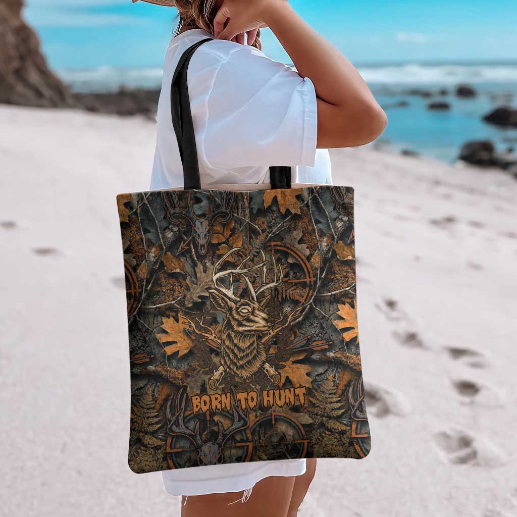 Deer Hunting Skull Tote Bag Autumn Leaves Rustic Brown and Orange Tones
