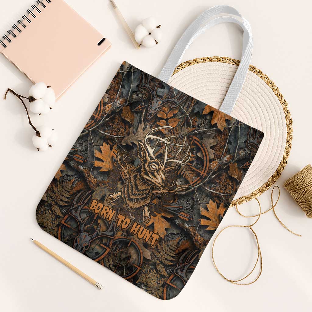 Deer Hunting Skull Tote Bag Autumn Leaves Rustic Brown and Orange Tones