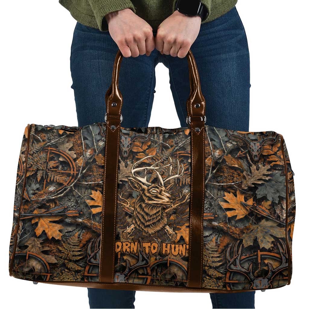 Deer Hunting Skull Travel Bag Autumn Leaves Rustic Brown and Orange Tones