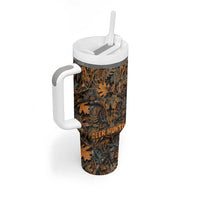 Deer Hunting Skull Tumbler With Handle Autumn Leaves Rustic Brown and Orange Tones