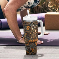 Deer Hunting Skull Tumbler With Handle Autumn Leaves Rustic Brown and Orange Tones