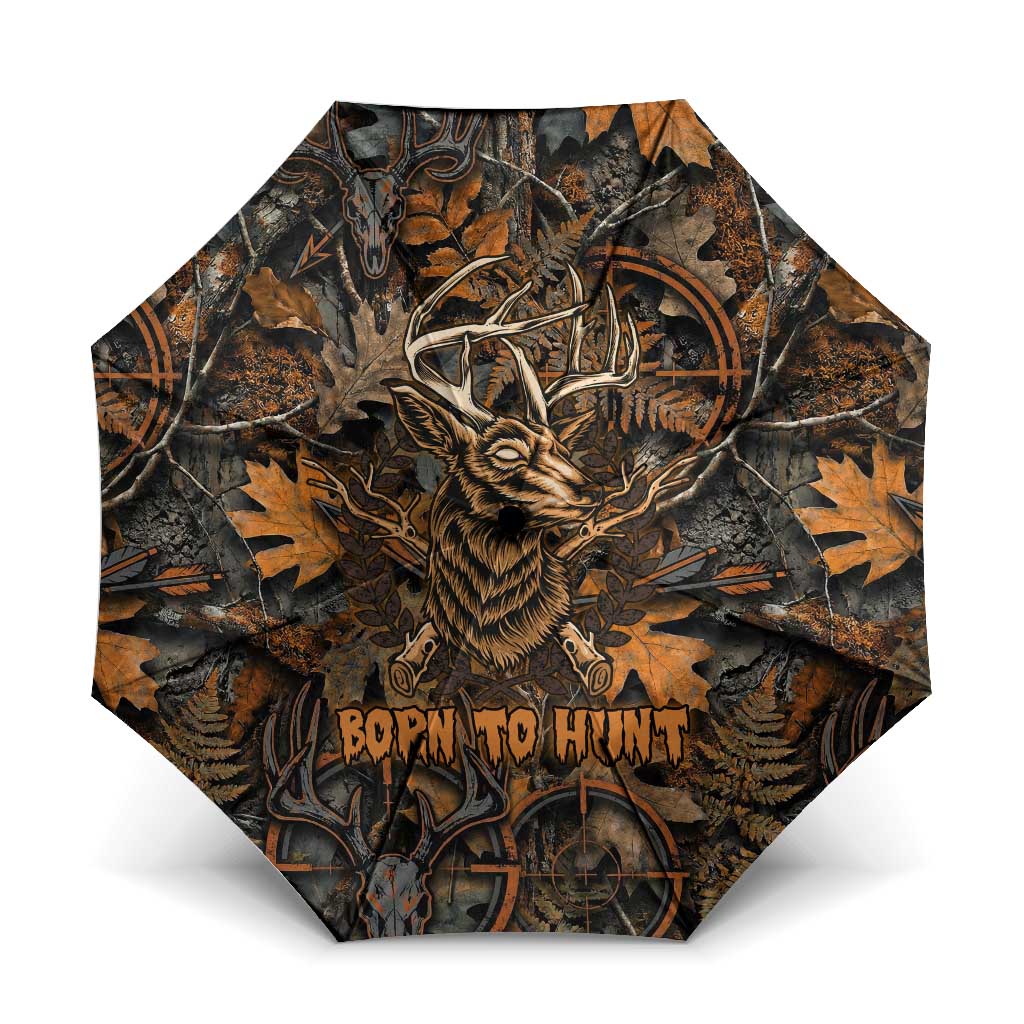 Deer Hunting Skull Umbrella Autumn Leaves Rustic Brown and Orange Tones