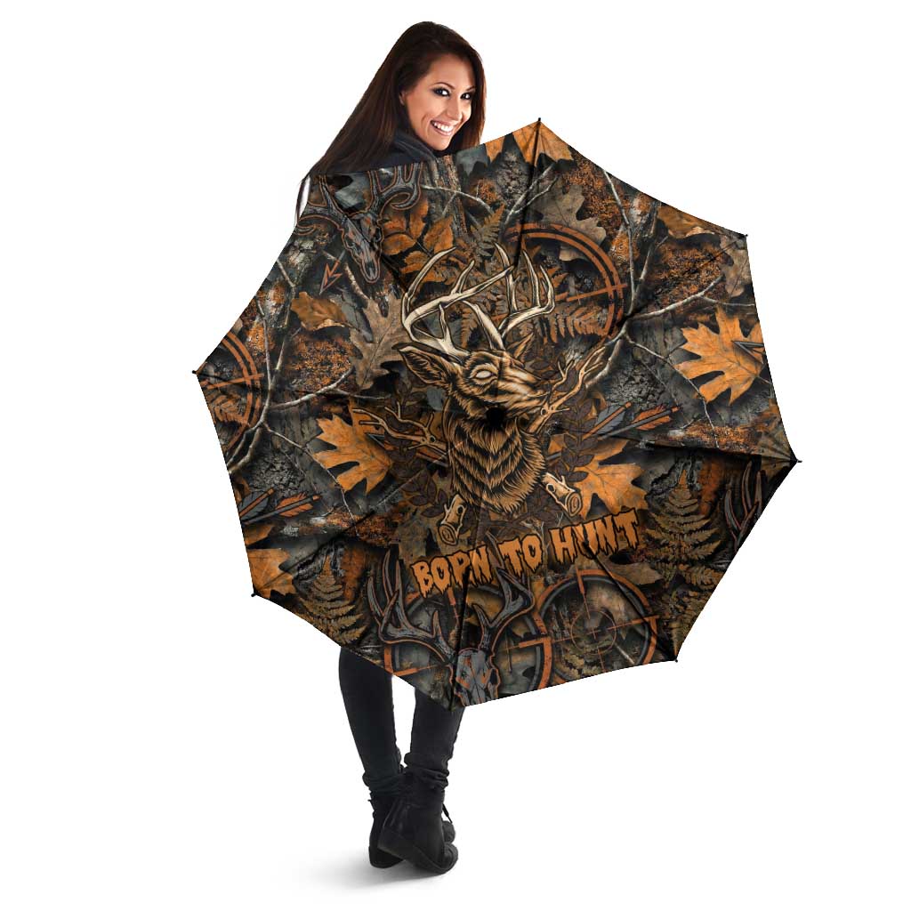 Deer Hunting Skull Umbrella Autumn Leaves Rustic Brown and Orange Tones