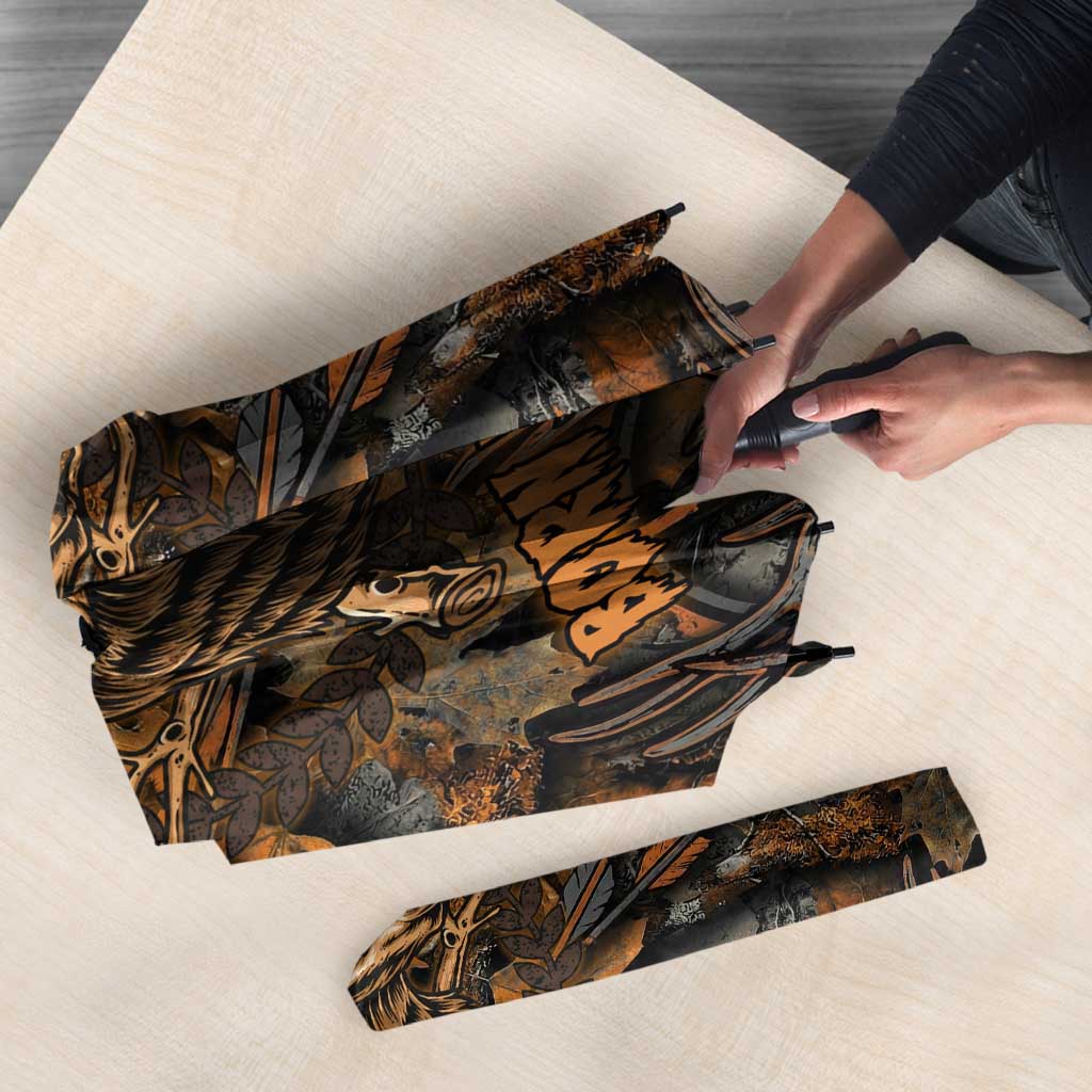 Deer Hunting Skull Umbrella Autumn Leaves Rustic Brown and Orange Tones