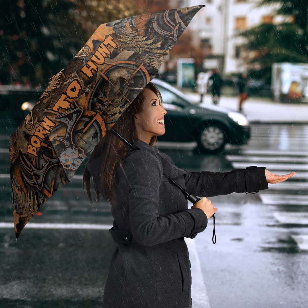 Deer Hunting Skull Umbrella Autumn Leaves Rustic Brown and Orange Tones