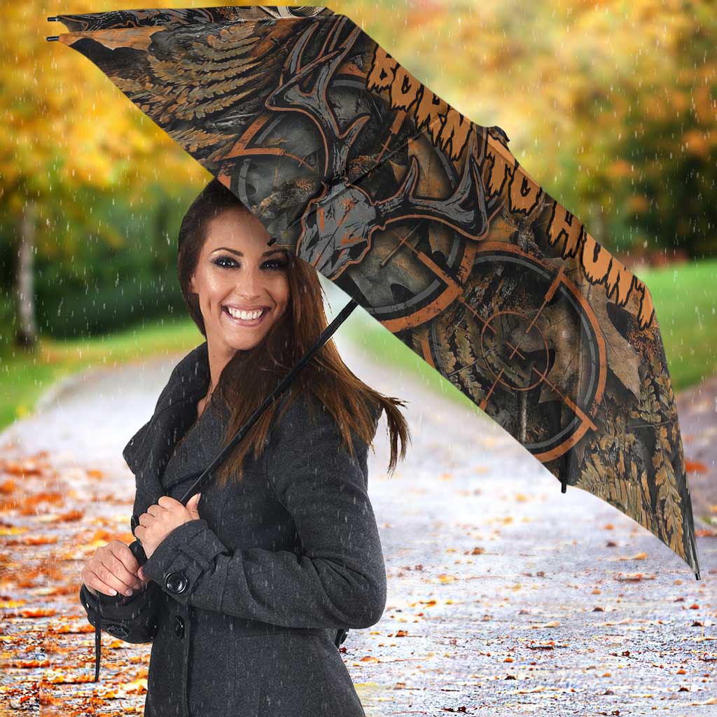 Deer Hunting Skull Umbrella Autumn Leaves Rustic Brown and Orange Tones
