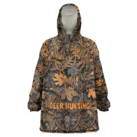 Deer Hunting Skull Wearable Blanket Hoodie Autumn Leaves Rustic Brown and Orange Tones