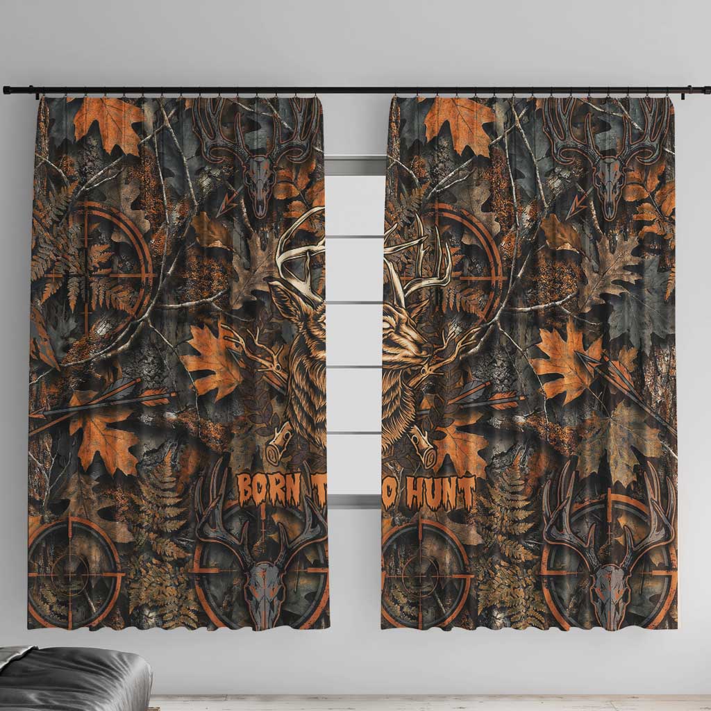 Deer Hunting Skull Window Curtain Autumn Leaves Rustic Brown and Orange Tones