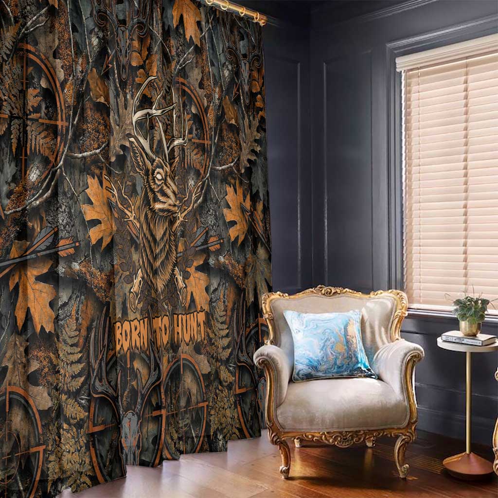 Deer Hunting Skull Window Curtain Autumn Leaves Rustic Brown and Orange Tones