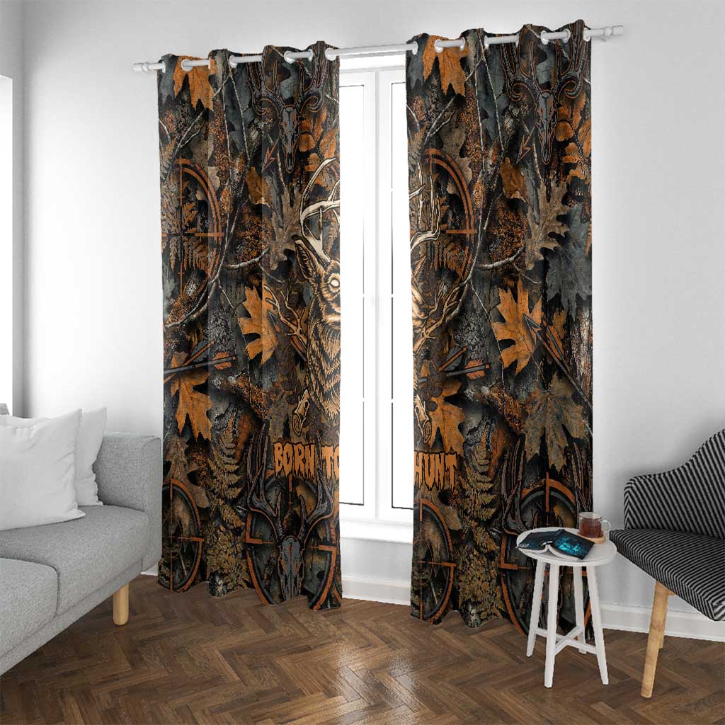 Deer Hunting Skull Window Curtain Autumn Leaves Rustic Brown and Orange Tones