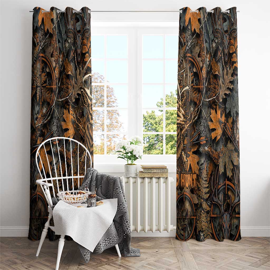 Deer Hunting Skull Window Curtain Autumn Leaves Rustic Brown and Orange Tones