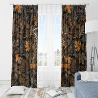 Deer Hunting Skull Window Curtain Autumn Leaves Rustic Brown and Orange Tones