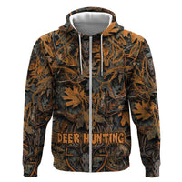 Deer Hunting Skull Zip Hoodie Autumn Leaves Rustic Brown and Orange Tones