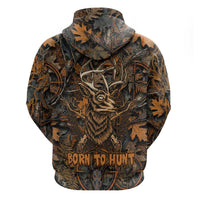 Deer Hunting Skull Zip Hoodie Autumn Leaves Rustic Brown and Orange Tones