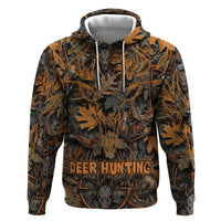 Deer Hunting Skull Zip Hoodie Autumn Leaves Rustic Brown and Orange Tones