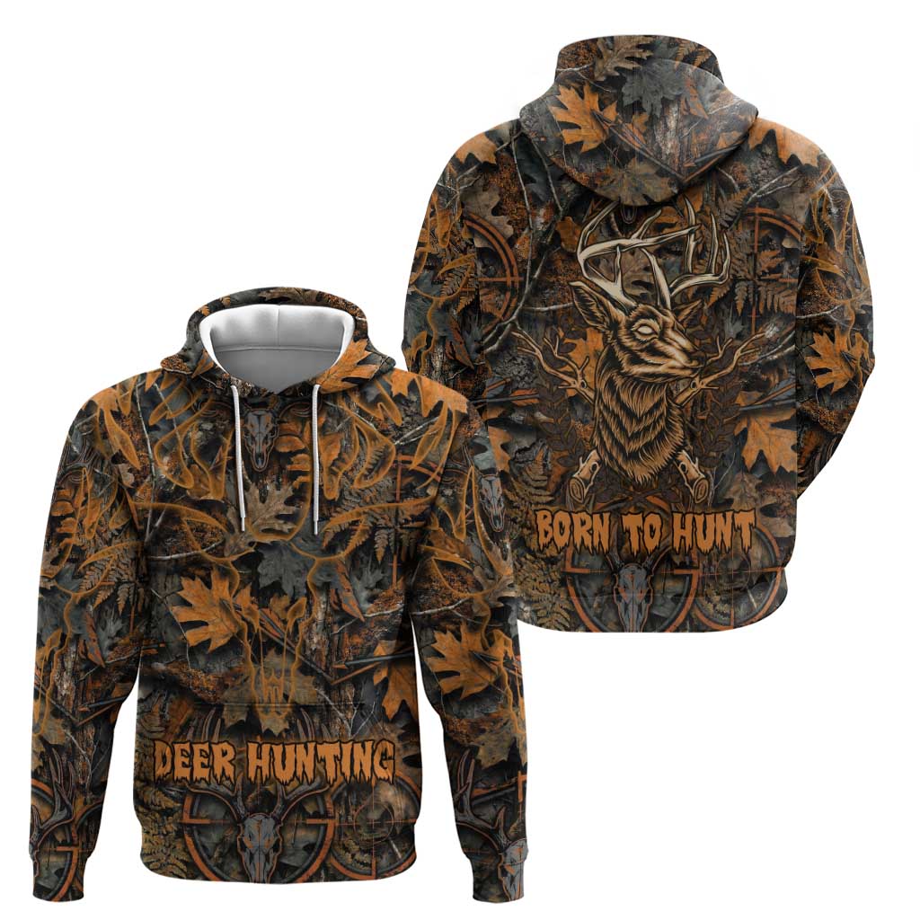 Deer Hunting Skull Zip Hoodie Autumn Leaves Rustic Brown and Orange Tones