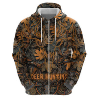 Deer Hunting Skull Zip Hoodie Autumn Leaves Rustic Brown and Orange Tones