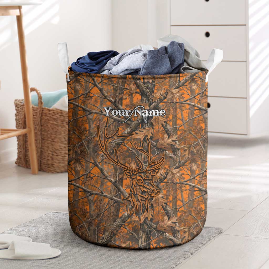 Personalized Deer Hunter Laundry Basket Antler Outline and Autumn Camouflage Hunting