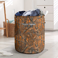 Personalized Deer Hunter Laundry Basket Antler Outline and Autumn Camouflage Hunting