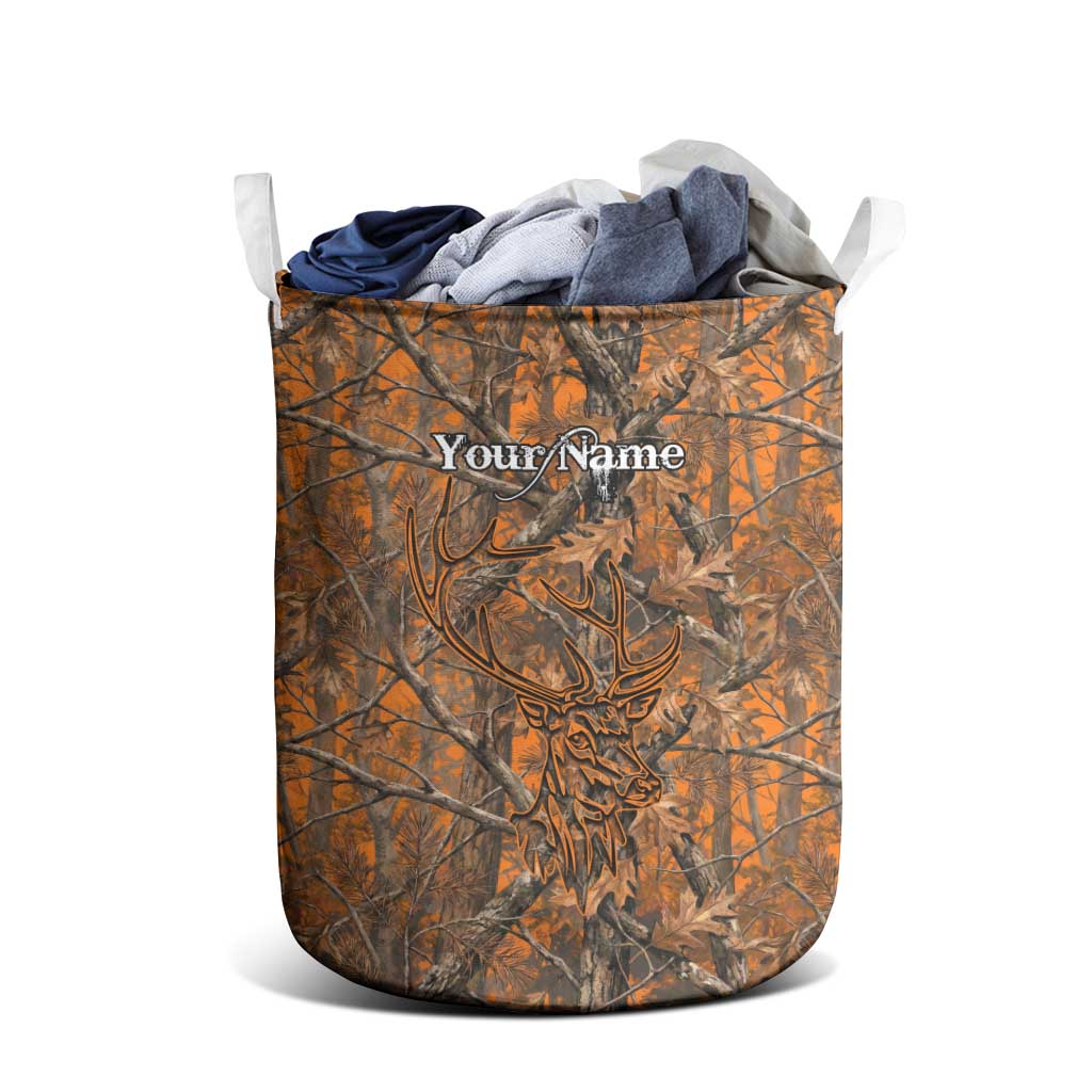 Personalized Deer Hunter Laundry Basket Antler Outline and Autumn Camouflage Hunting