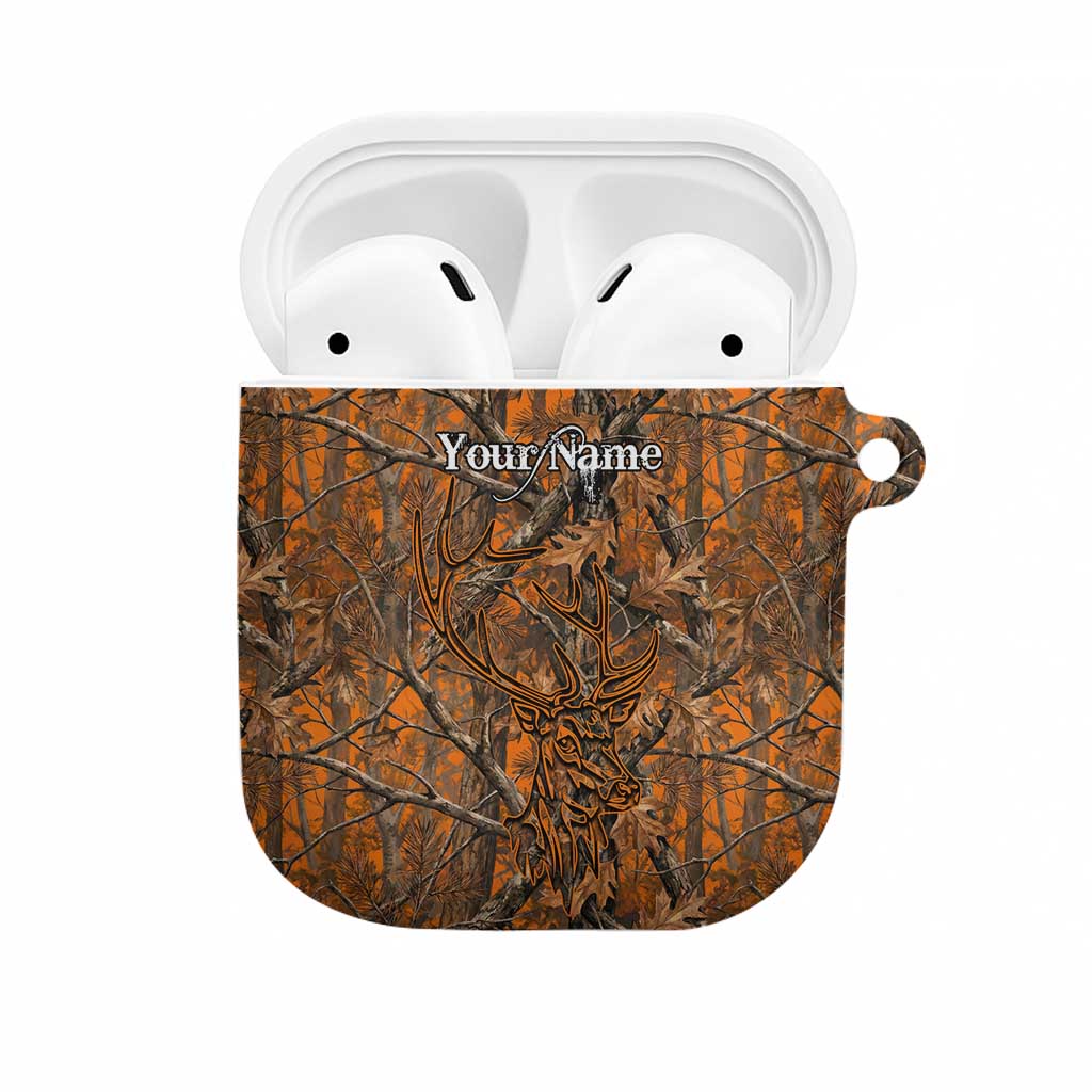 Personalized Deer Hunter AirPods Case Antler Outline and Autumn Camouflage Hunting