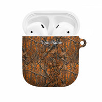 Personalized Deer Hunter AirPods Case Antler Outline and Autumn Camouflage Hunting