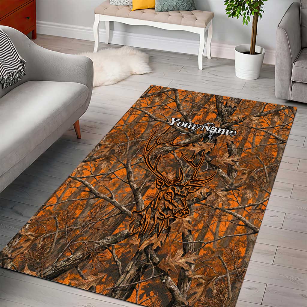 Personalized Deer Hunter Area Rug Antler Outline and Autumn Camouflage Hunting