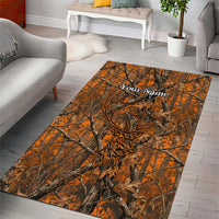 Personalized Deer Hunter Area Rug Antler Outline and Autumn Camouflage Hunting