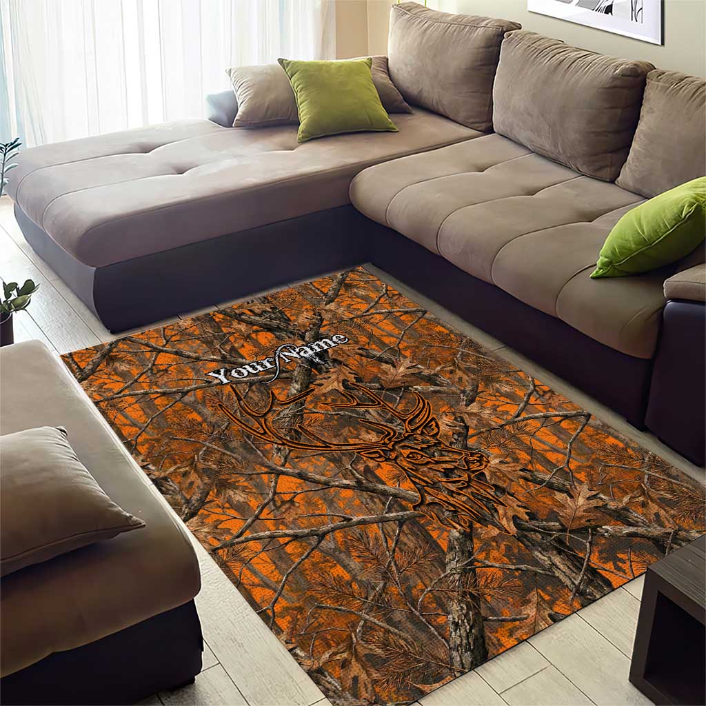 Personalized Deer Hunter Area Rug Antler Outline and Autumn Camouflage Hunting