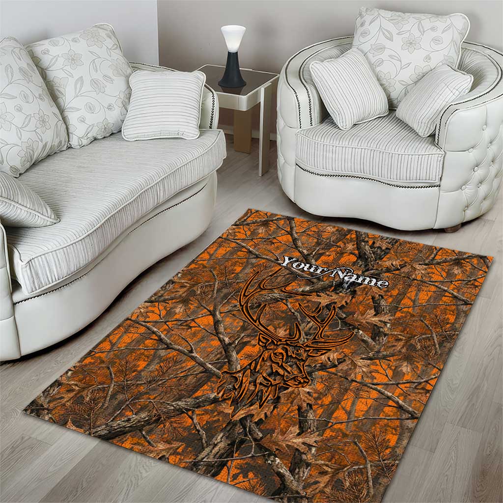 Personalized Deer Hunter Area Rug Antler Outline and Autumn Camouflage Hunting
