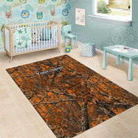 Personalized Deer Hunter Area Rug Antler Outline and Autumn Camouflage Hunting