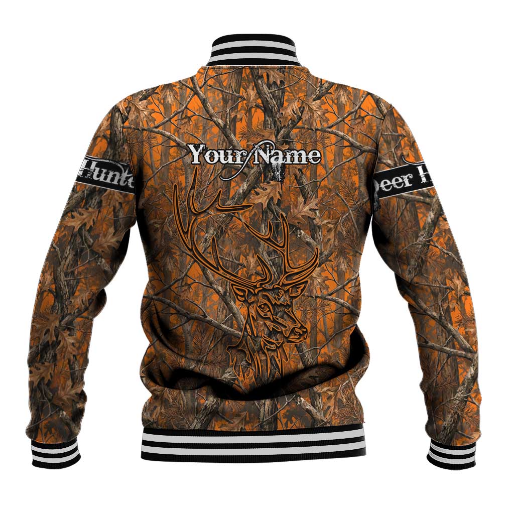 Personalized Deer Hunter Baseball Jacket Antler Outline and Autumn Camouflage Hunting