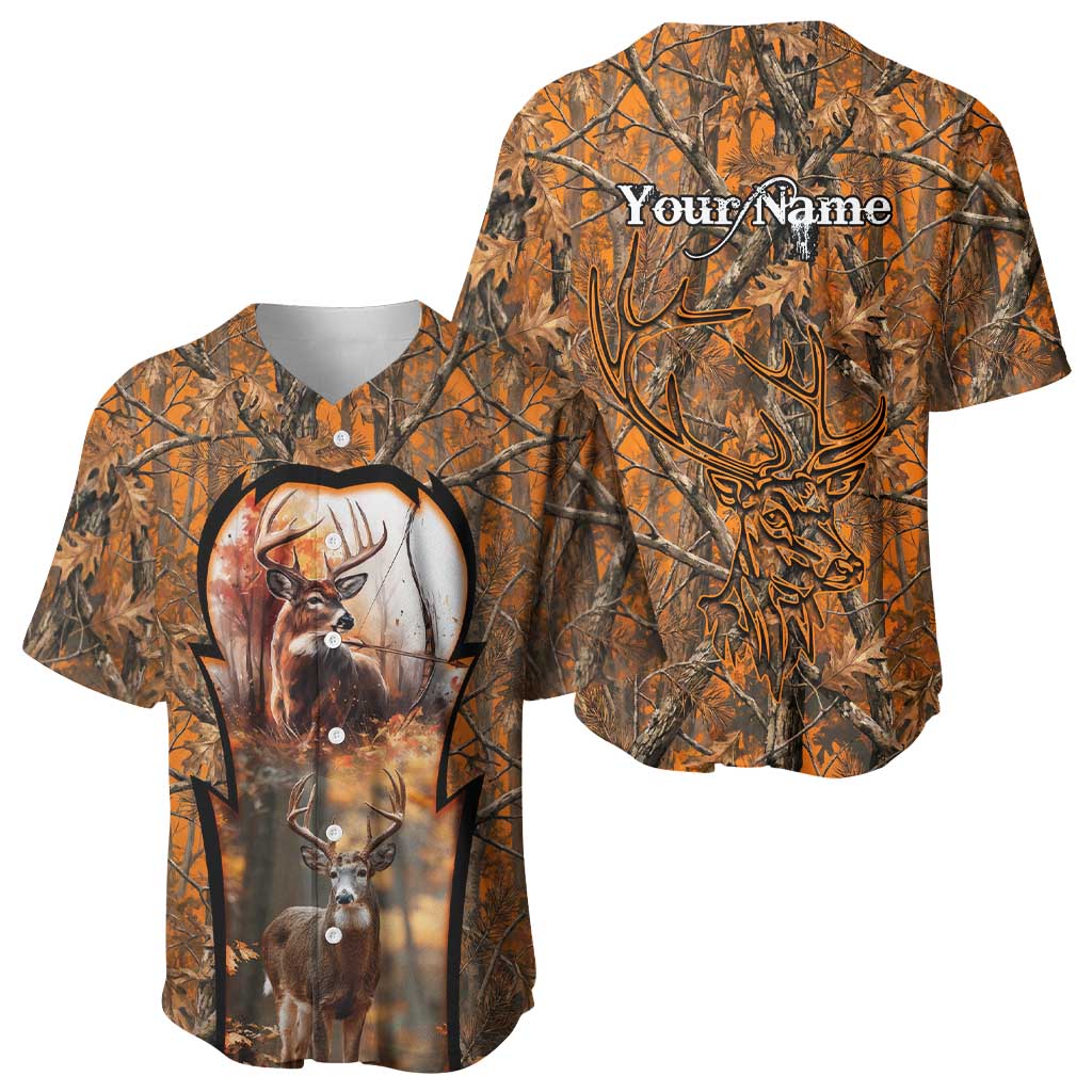 Personalized Deer Hunter Baseball Jersey Antler Outline and Autumn Camouflage Hunting