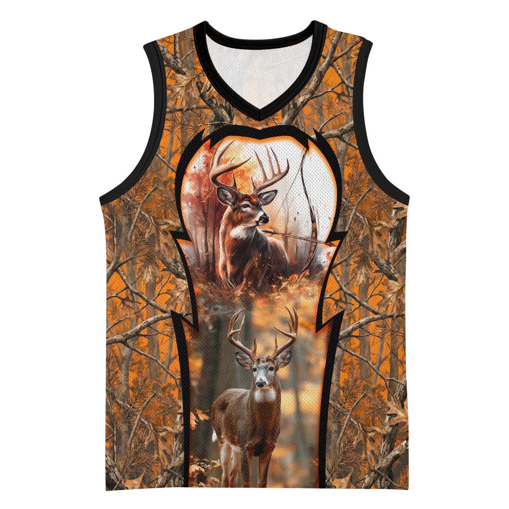 Personalized Deer Hunter Basketball Jersey Antler Outline and Autumn Camouflage Hunting